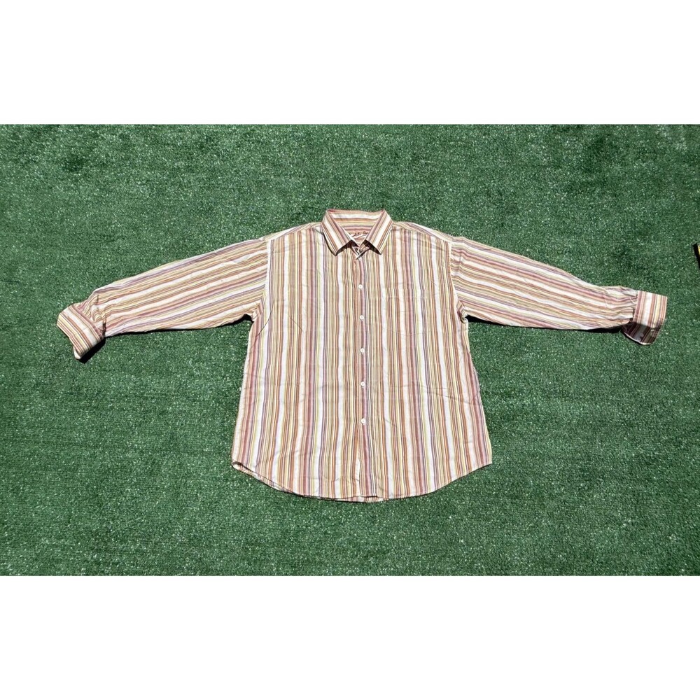 Bugatchi Uomo Men's Bright Yellow & Red Stripe Modal Casual Shirt XL